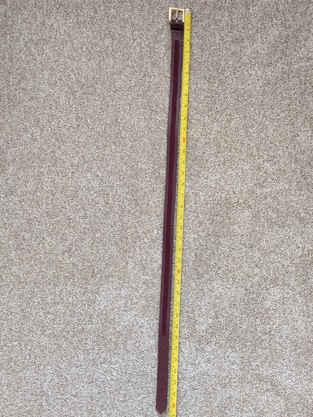 ♻️ Ann Taylor, Leather, Burgundy and Gold, Thin Belt with Minimalist Detail